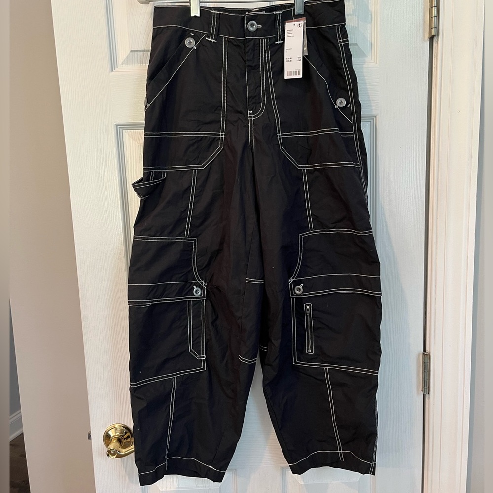 BDG Black Cargo Pants with White Stitching